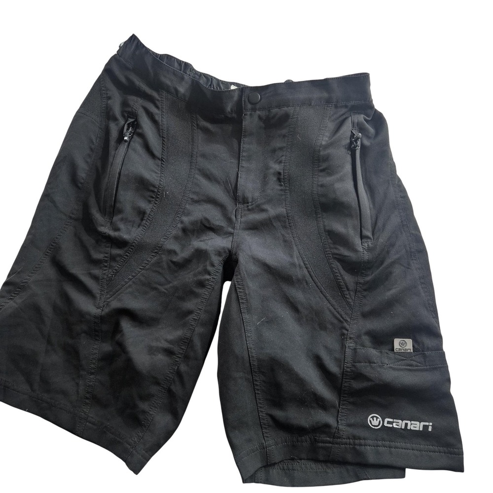 Canari Shorts Mens Large‎ Black Cycling Biker Elastic Waist Zip Pockets Stretch